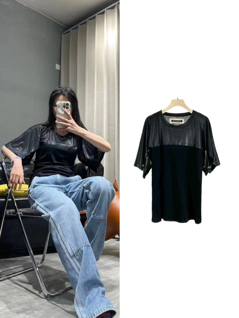 未使用 Balenciaga/巴黎世家 短袖T恤黑色拼接气质S/M码 B0904