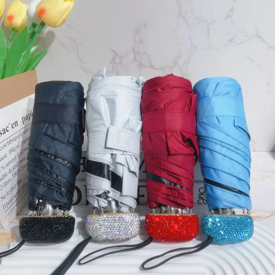 晴雨两用折叠伞高颜值镶钻个性便携防晒遮阳伞黑胶防紫外线太阳伞