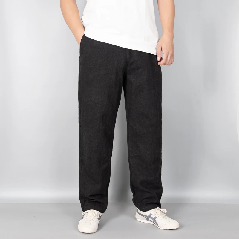 春秋纯色棉麻直筒裤男士 加厚休闲裤 宽松潮男中国风运动裤工装裤