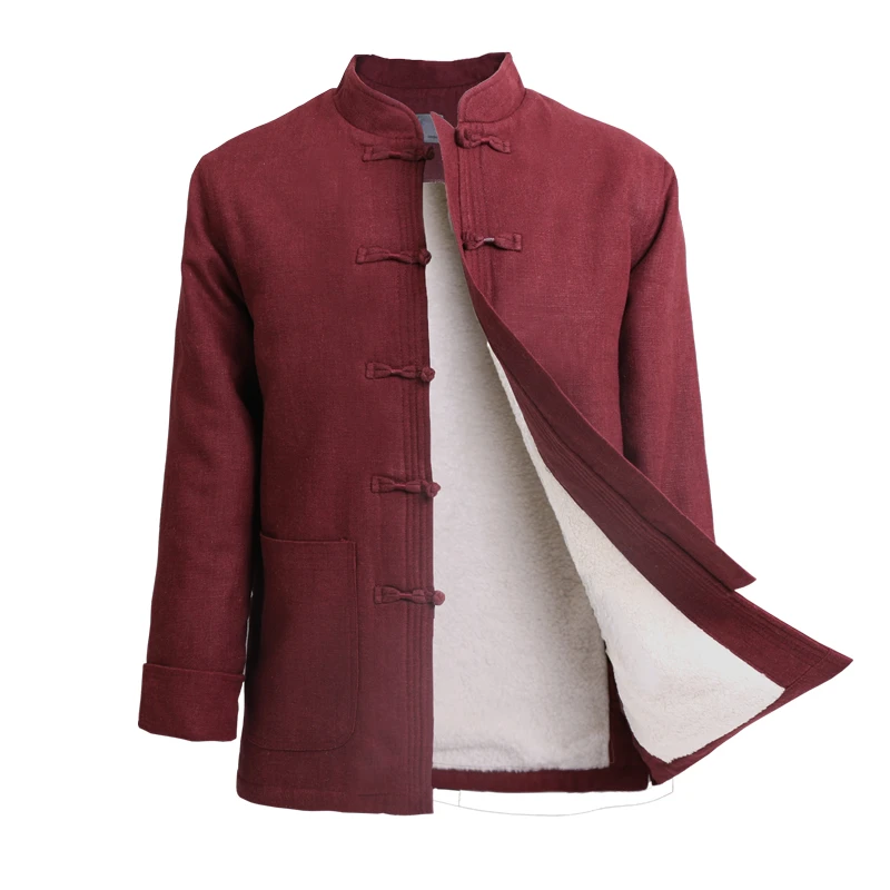 中国风冬季棉麻男士盘扣外套中式唐装棉衣加绒休闲宽松亚麻男装