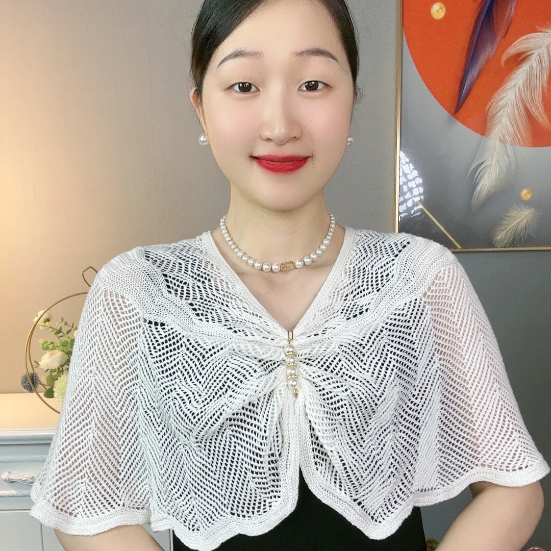 【送胸针】春夏季空调针织镂空外穿披肩外搭时尚袖套薄款护颈纯色