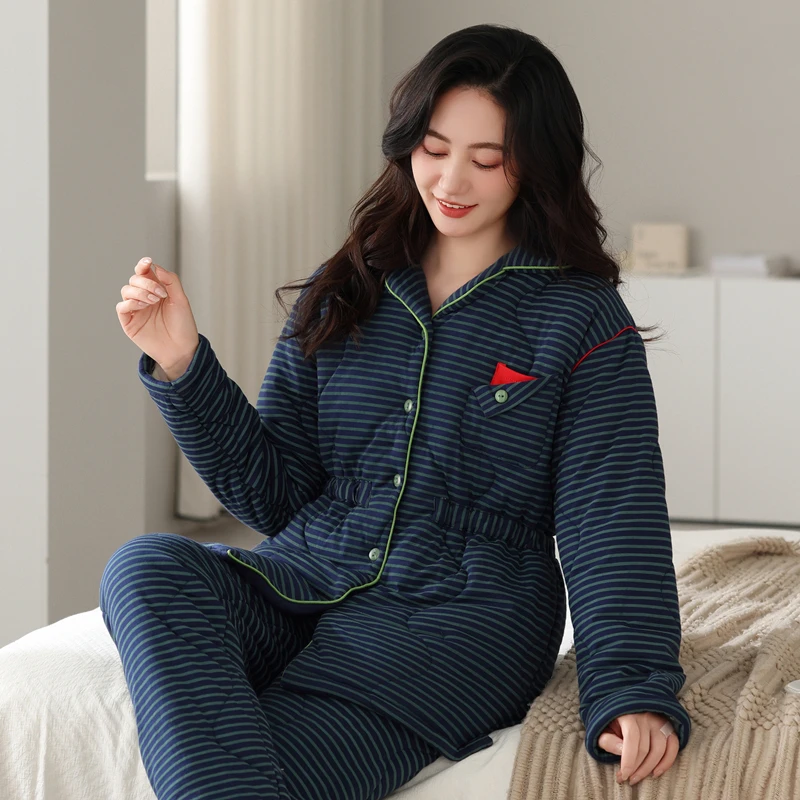 睡衣女秋冬女款爆款2025新款秋季三层夹棉纯棉冬天加厚加绒家居服