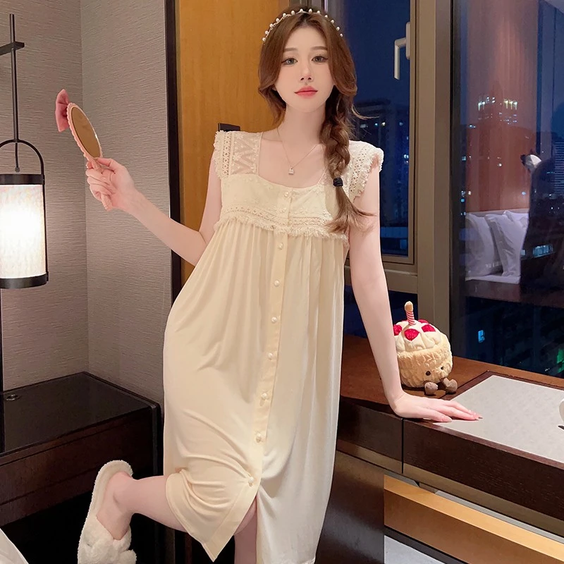 睡裙女莫代尔夏季薄款外穿睡衣裙短袖女士夏天宽松大码新款中长款