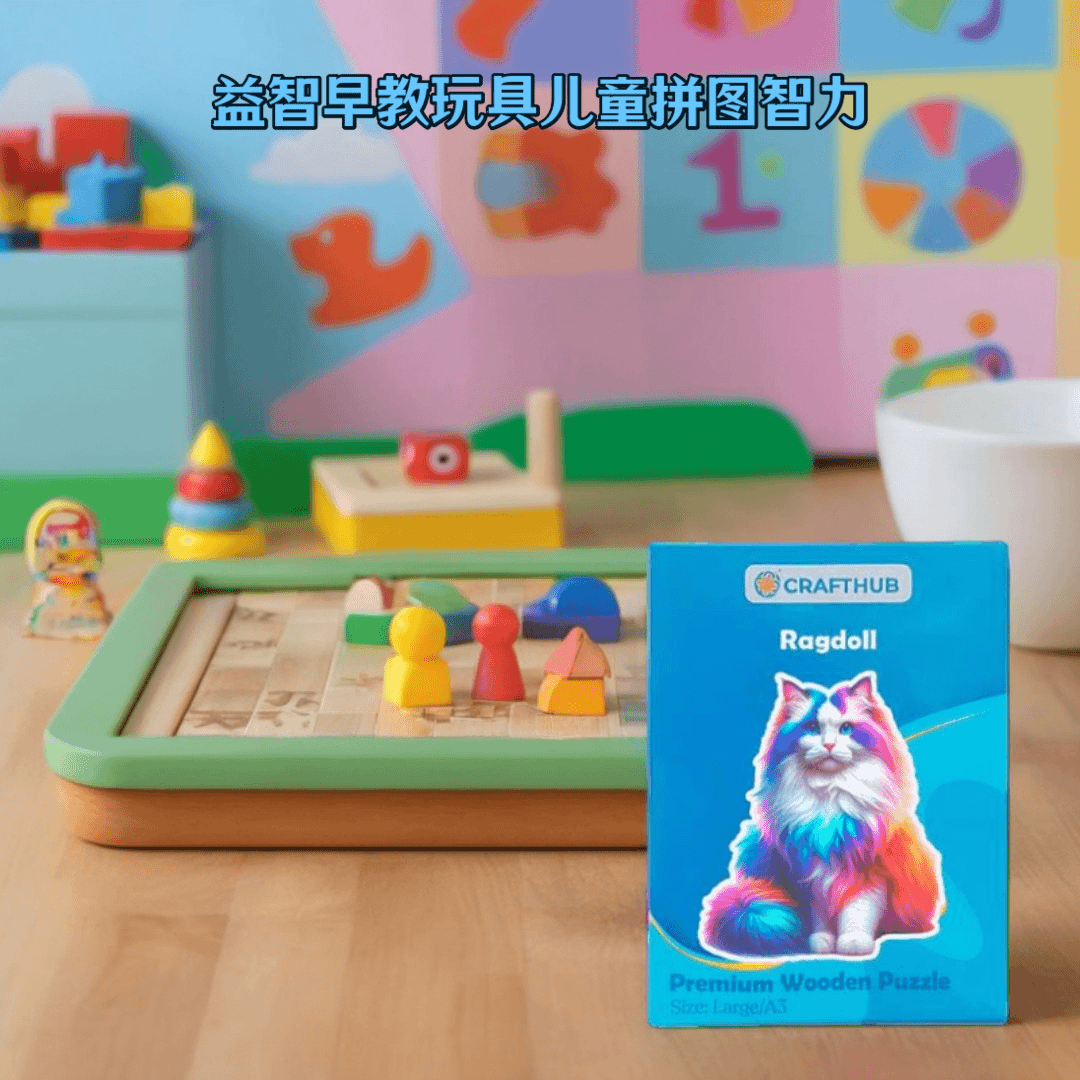 益智早教少儿亲子智力玩具方块拼图diy立体双面猫咪拼图开发大脑