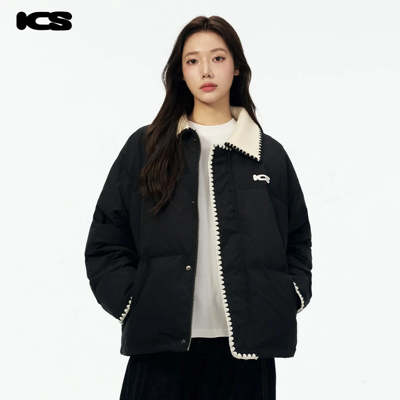 ics丨iconslab贝壳领短款羽绒服2024年新款秋冬贝壳绣襟外套情侣