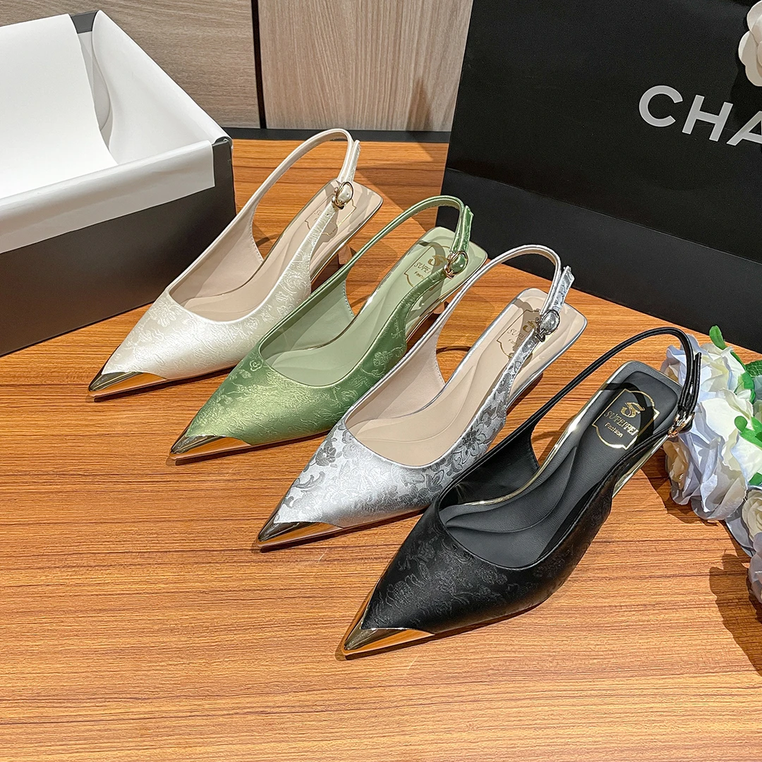 时尚尖头气质浅口高跟鞋女夏季一字带百搭性感细跟法式小众凉鞋