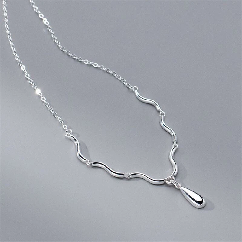 坠链均足银 【304JXL0303波浪水滴套链】简约时尚百搭轻奢链