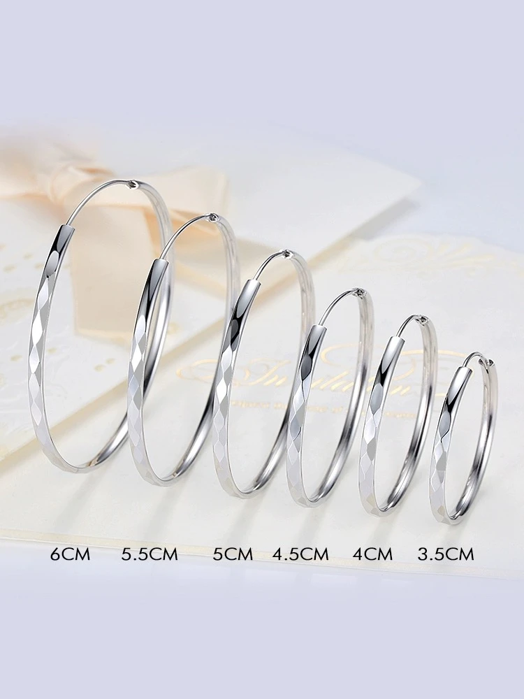 足银耳饰 【154JRH005时尚大耳圈】菱形车花大耳饰女简约气质圆圈