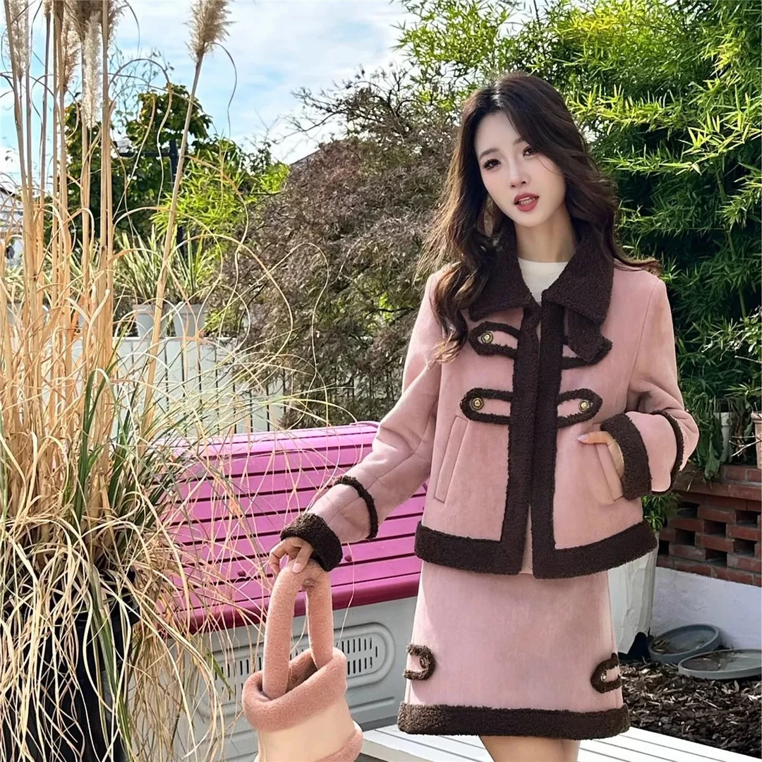 高级感加厚外套半身裙两件套女2024冬款韩剧穿搭显瘦减龄套装