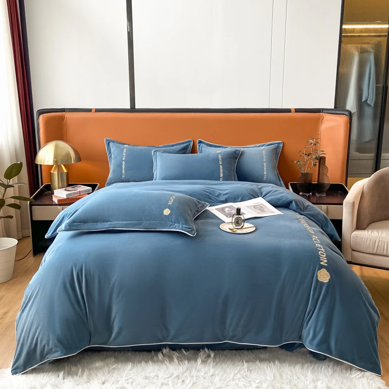 新款主卧高端加厚加绒A类婴儿绒全消光轻奢加绒牛奶绒被套四件套