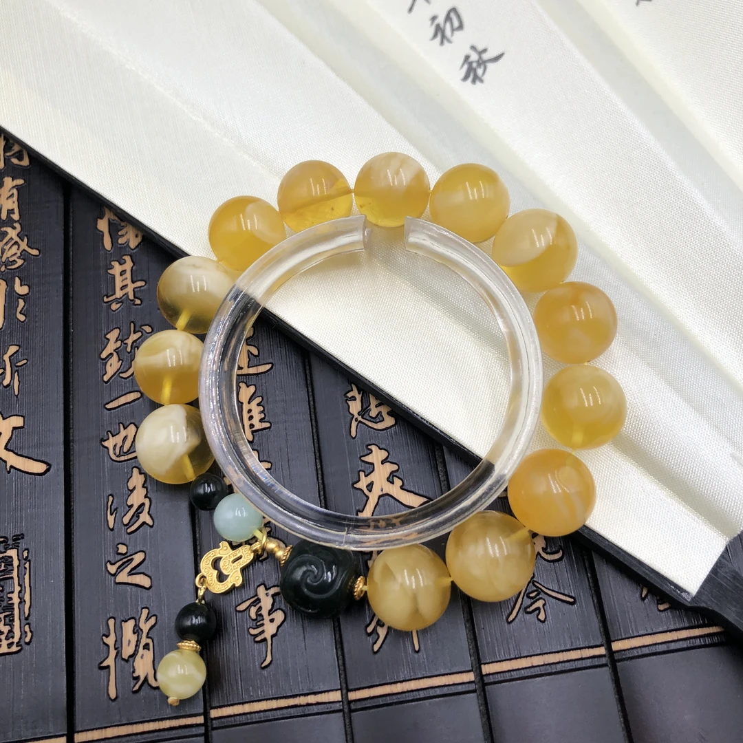 【亿轩珠宝】金白圆珠单圈手串diy和田玉12mm+YZ210605