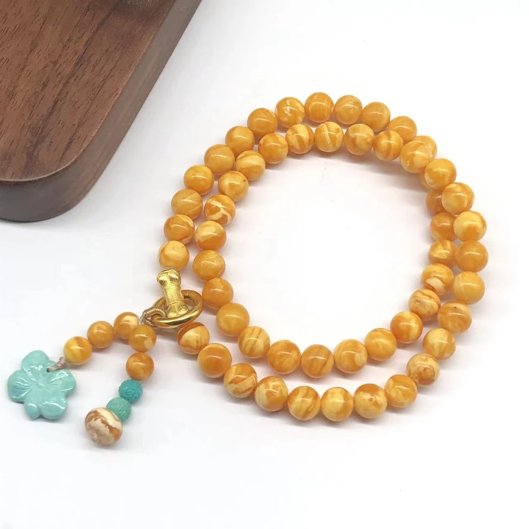 【亿轩珠宝】ZX097211丹麦花蜡双圈手串diy绿松花花7mm+