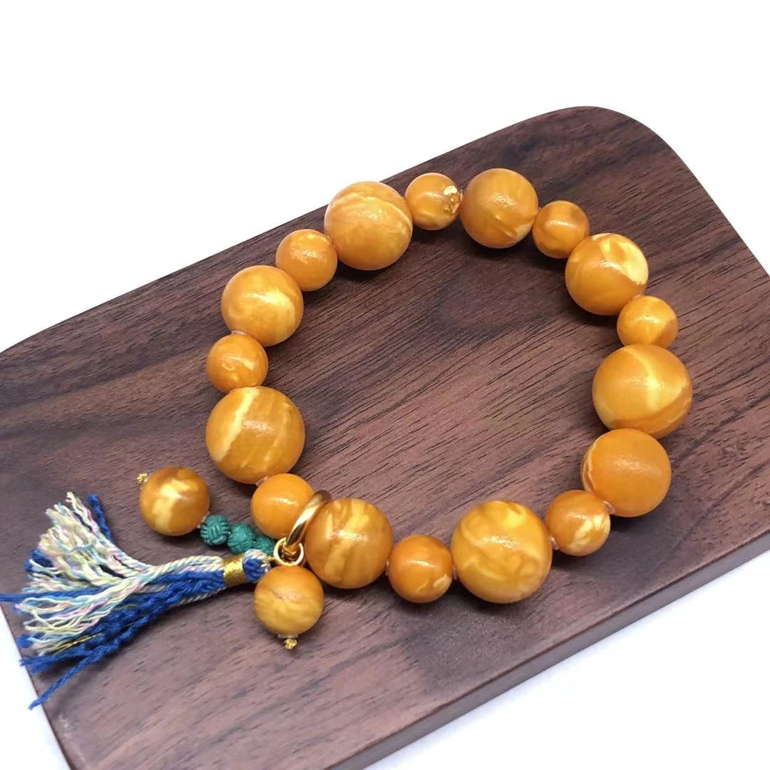 【亿轩珠宝】ZX096811石膏橘皮花蜡大小珠单圈手串10-13-15mm+