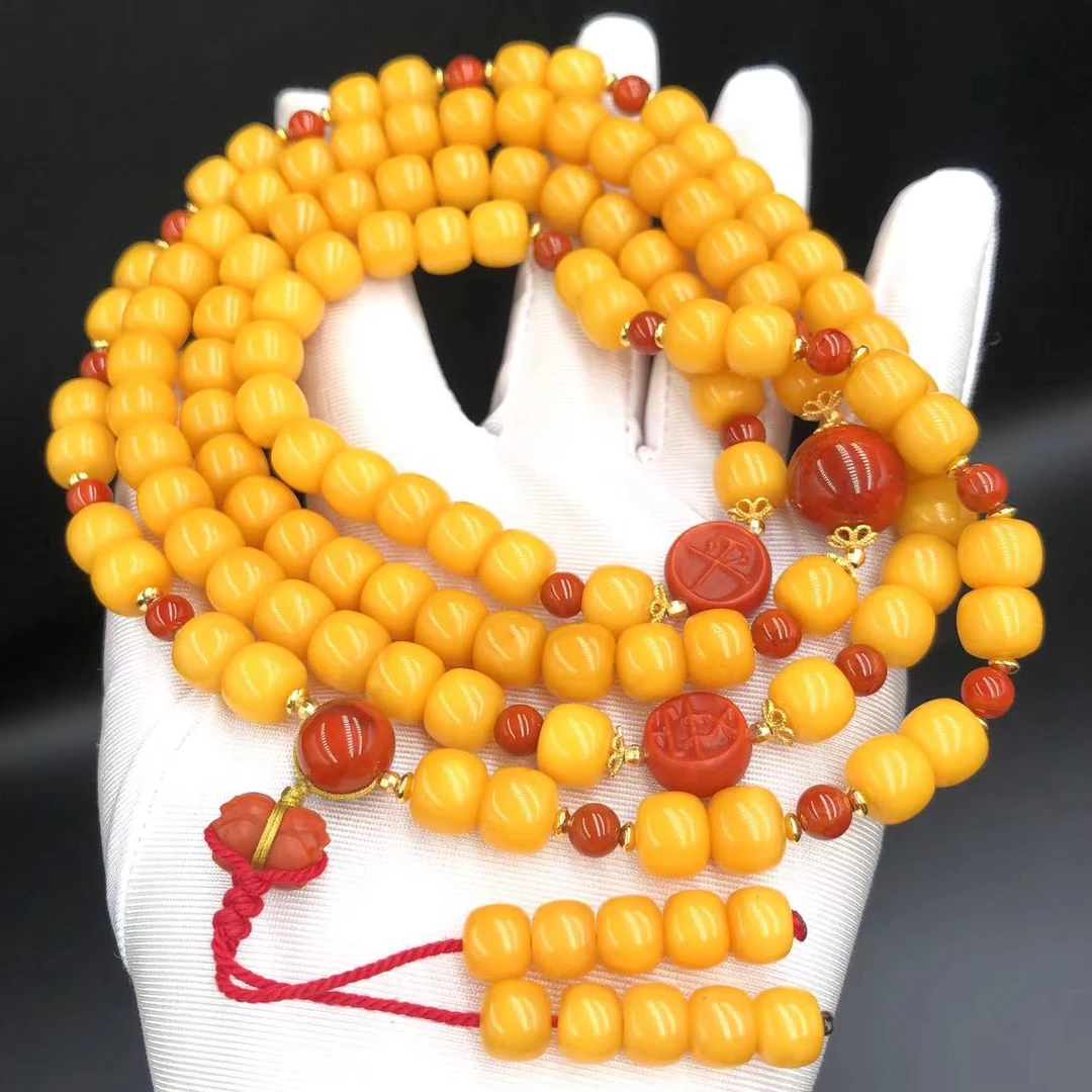 【亿轩珠宝】ZX059407焦皮料老型108毛衣链diy南红5-9-14mm+