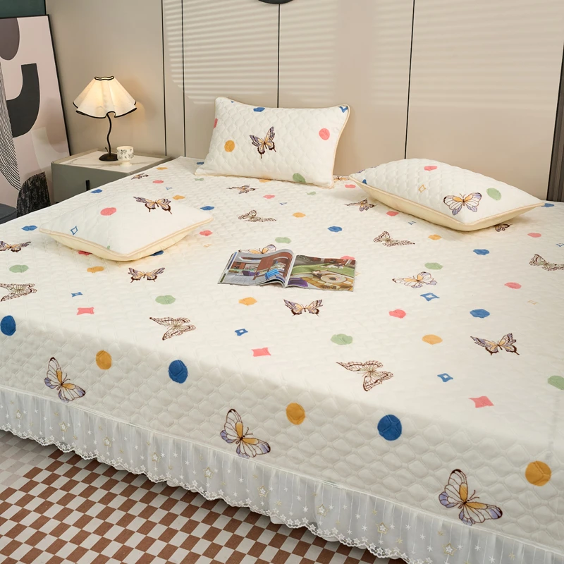 定做牛奶绒榻榻米床盖水晶绒加厚夹棉床单冬季农村防滑床垫大炕单