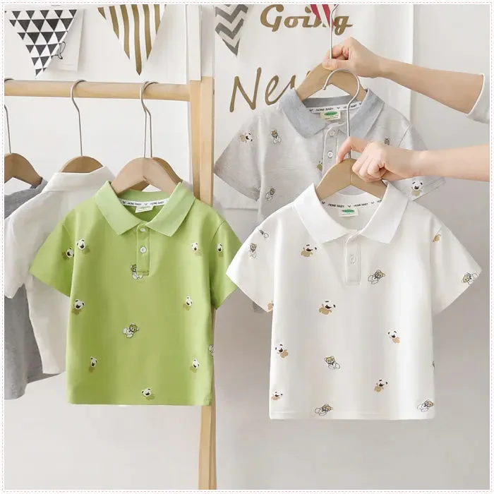 男女小童短袖T恤2024年夏季儿童polo衫T恤宝宝夏装男孩半袖潮洋气