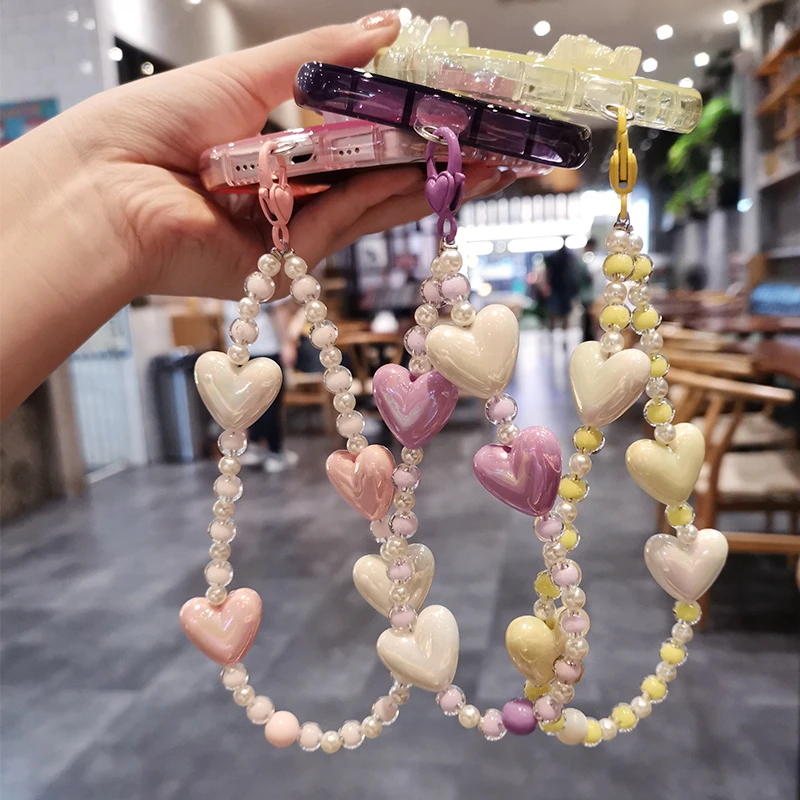 手机挂绳短款手工串珠圆珠子手腕挂链ins风网红同款爱心防丢吊绳