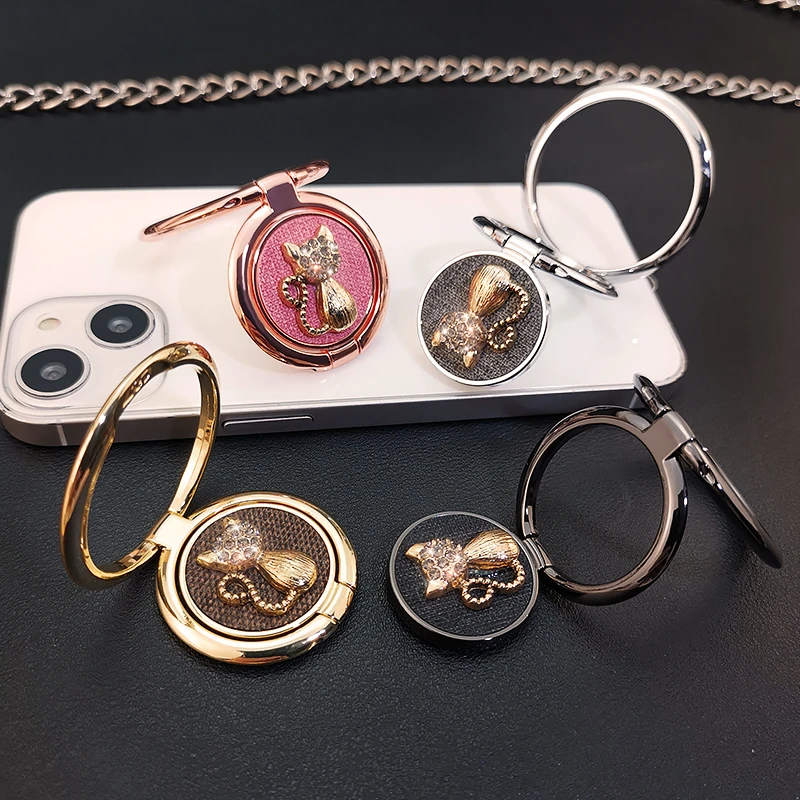 手机扣指环支架女款创意水钻狐狸饰品支撑架个性手指扣双拉环通用