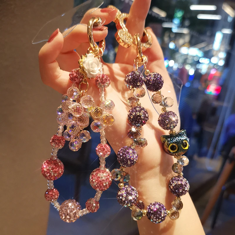 满钻大小球手链手机挂绳女款手腕手机挂链挂饰夹片防摔牢固手机绳