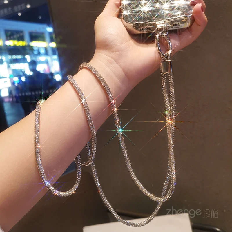 斜挎款满钻挂链女ins手机挂绳长款挂脖背绳背带背链金属夹片耐用