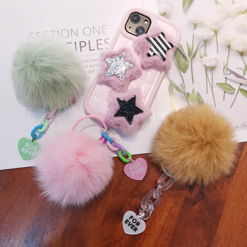 手机挂绳毛绒球挂件冬款挂饰圆圈挂坠毛茸茸链子ins网红女款防丢