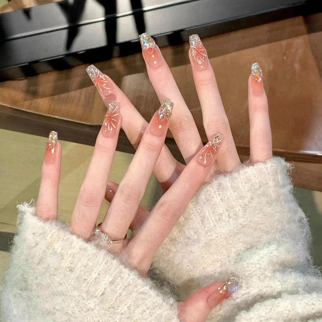 纯手工光疗穿戴甲烟花精灵批发成品重复使用美甲贴片可拆卸