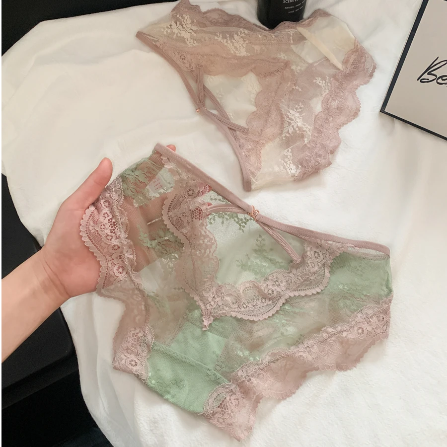 法式镂空绑带蕾丝内裤女款2024新款性感网纱细带高级御姐风三角裤