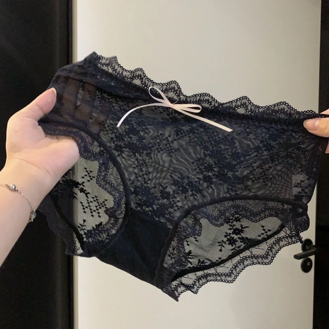 黑色蕾丝内裤女款性感夏季薄款纯欲网纱舒适透气中腰无痕三角短裤