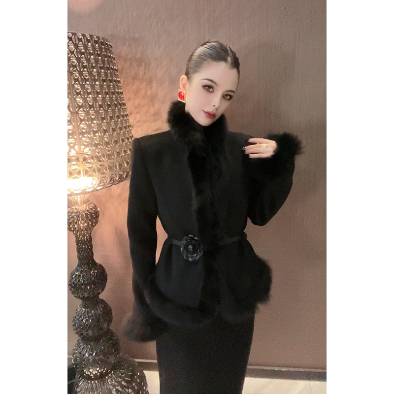 （特价狐狸毛）狐狸毛拼接羊毛羽绒服外套WT27247