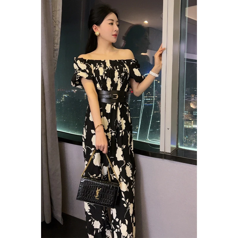 （特价）夏季显瘦高腰碎花连体裤K26376