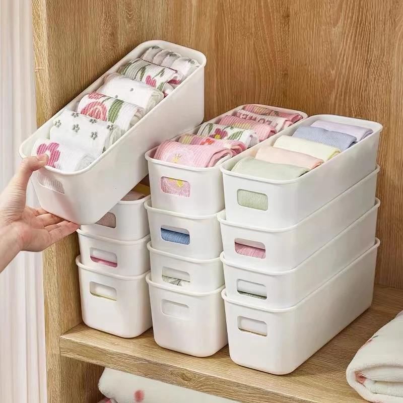【拍一发十】收纳盒抽屉收纳盒长方形盒子化妆品零食杂物袜子整理盒