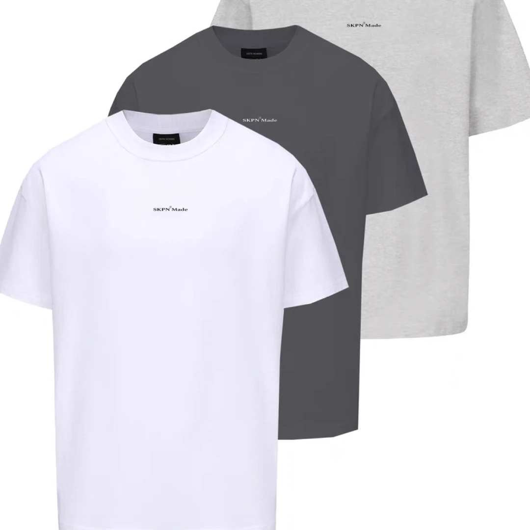 SKPN黑白燕麦灰冰感245G小领口cleanfit基础纯色打底男女短袖T恤