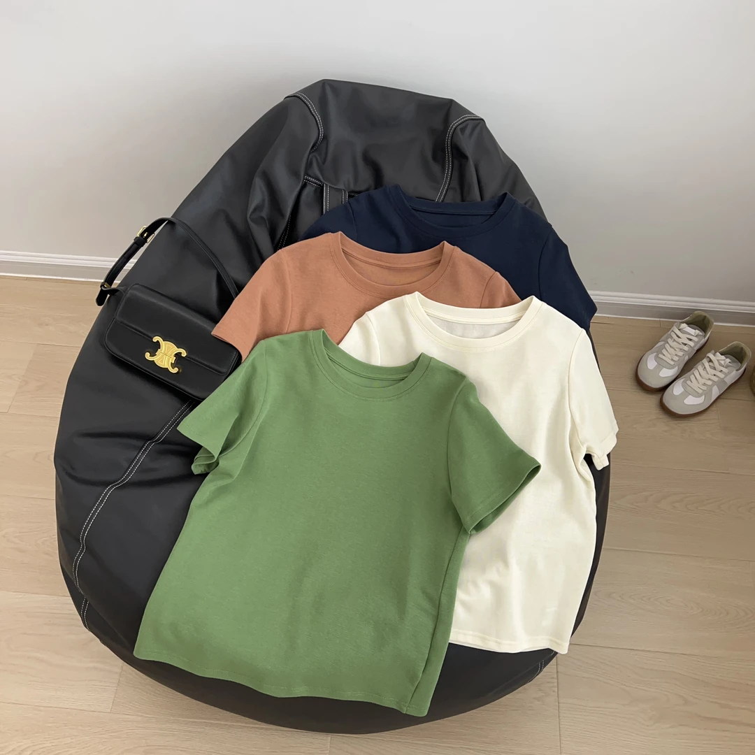 喜番茄白富美简约夏季休闲常规正肩短袖经典显瘦百搭透气圆领T恤