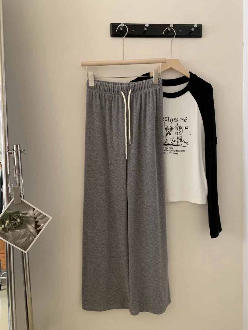 【糯米裤】简约韩版初秋遮肉纯色百搭休闲垂感直筒裤