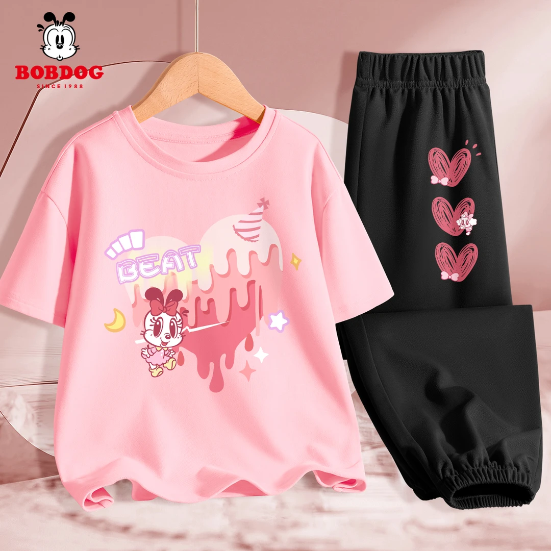 巴布豆卡乐女童夏季套装2024新款洋气夏装两件套儿童冰丝防蚊裤