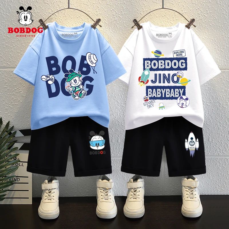 巴布豆卡乐男童套装儿童夏装潮款T恤2025潮男孩衣服短袖童装