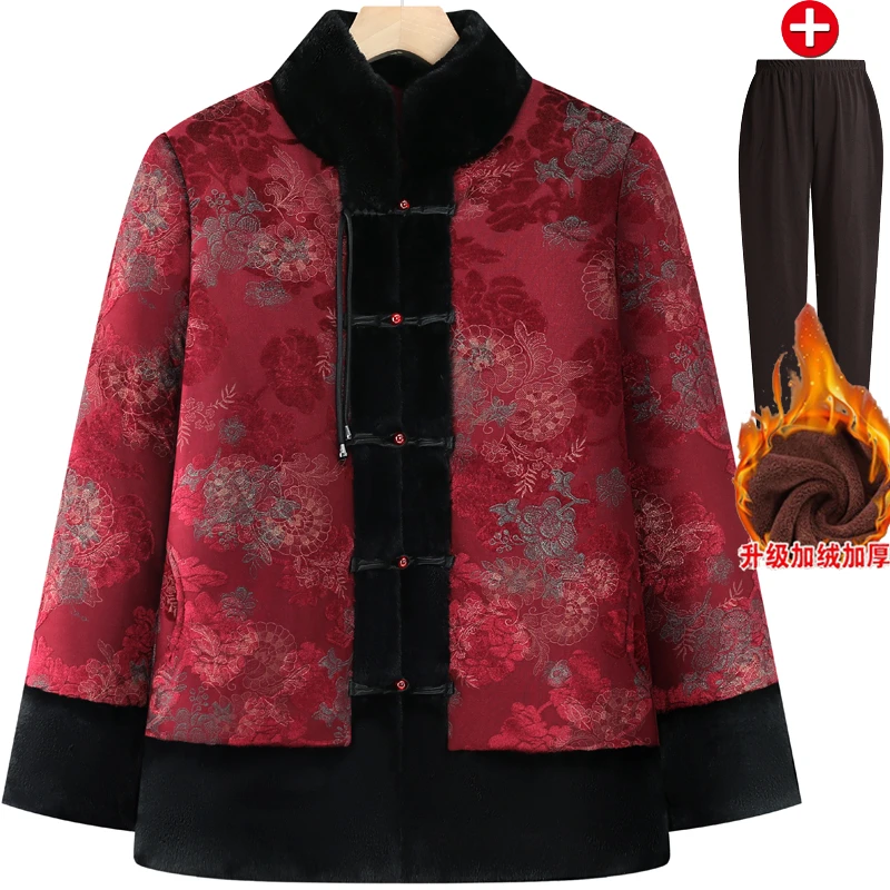 奶奶棉服中老年人冬季唐装外套女老太太洋气棉袄妈妈加绒加厚棉衣