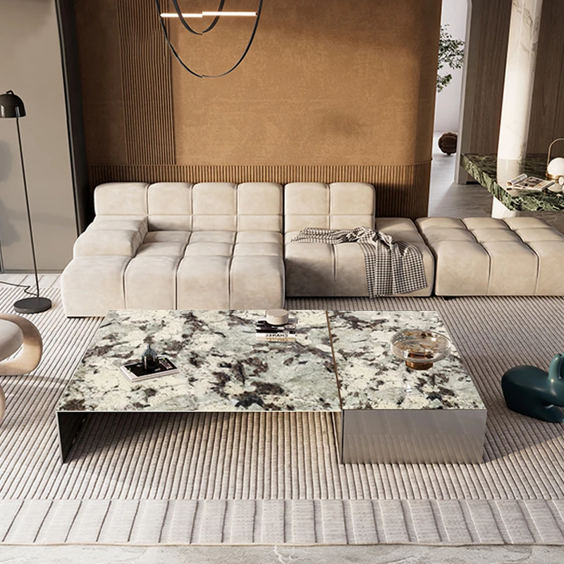 雪山飞狐奢石茶几简约大户型客厅新款长方形天然大理石轻奢茶几