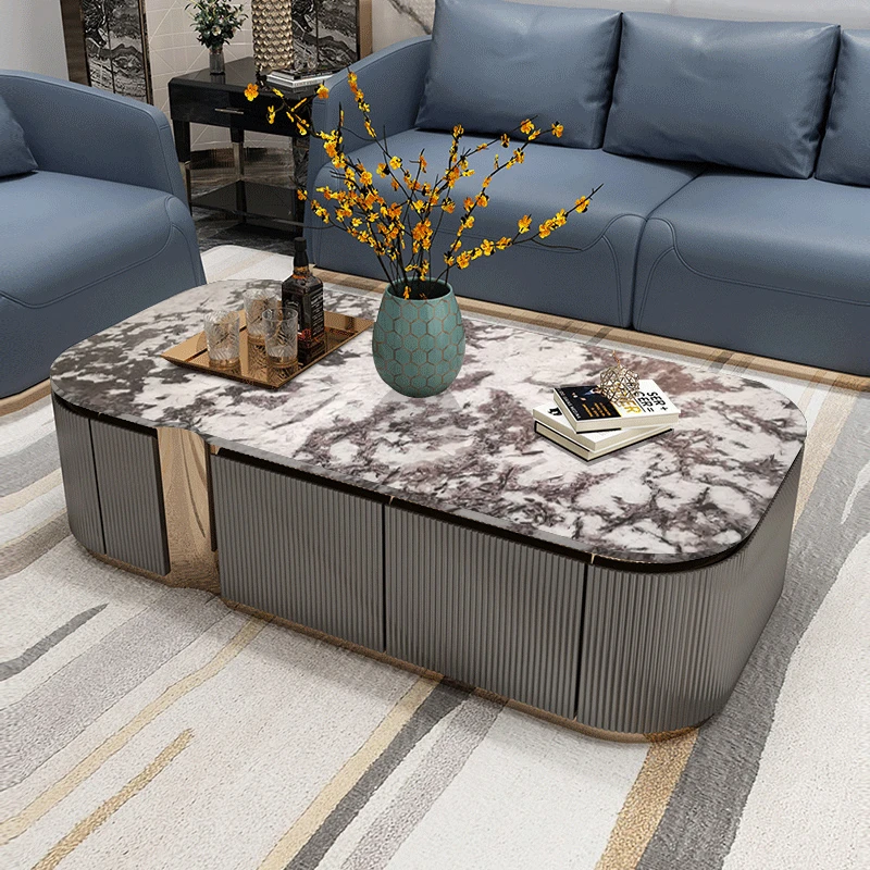 雪山飞狐奢石轻奢茶几大户型客厅2022年新款长方形茶几雪山蓝边几