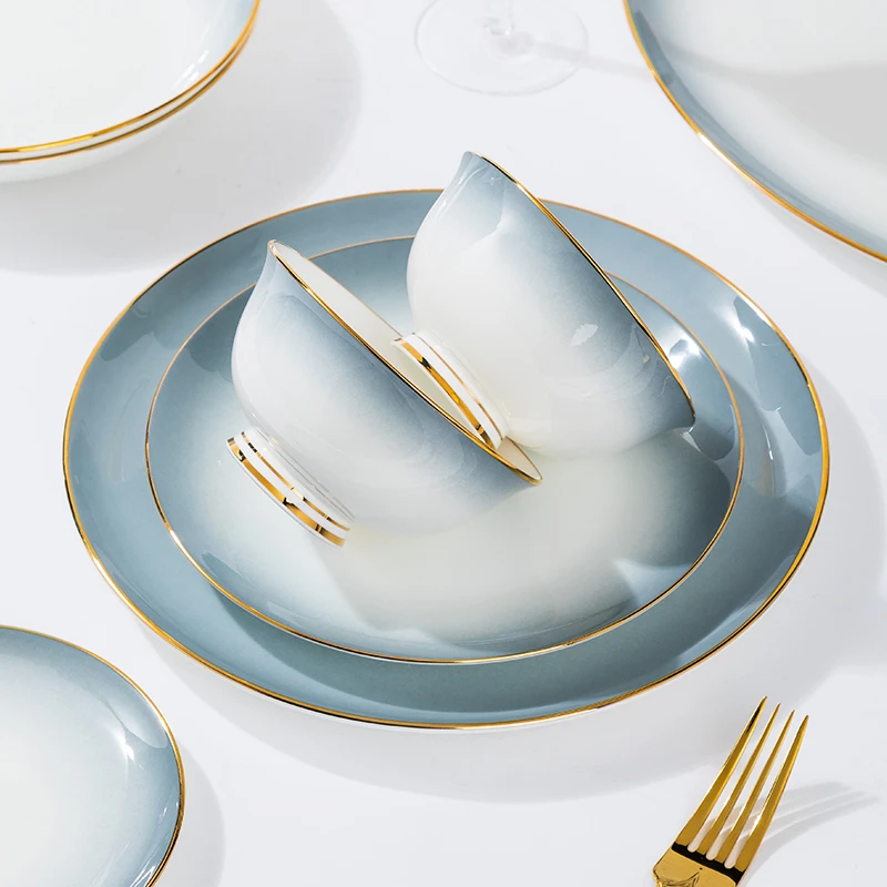 赠品渐变灰4.5英寸米饭碗餐具轻奢盘子碗盘家用简约汤碗金边欧式