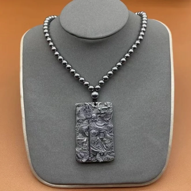 （正品太赫兹石）高端收藏级精雕关公石链奇石赠证书+礼盒