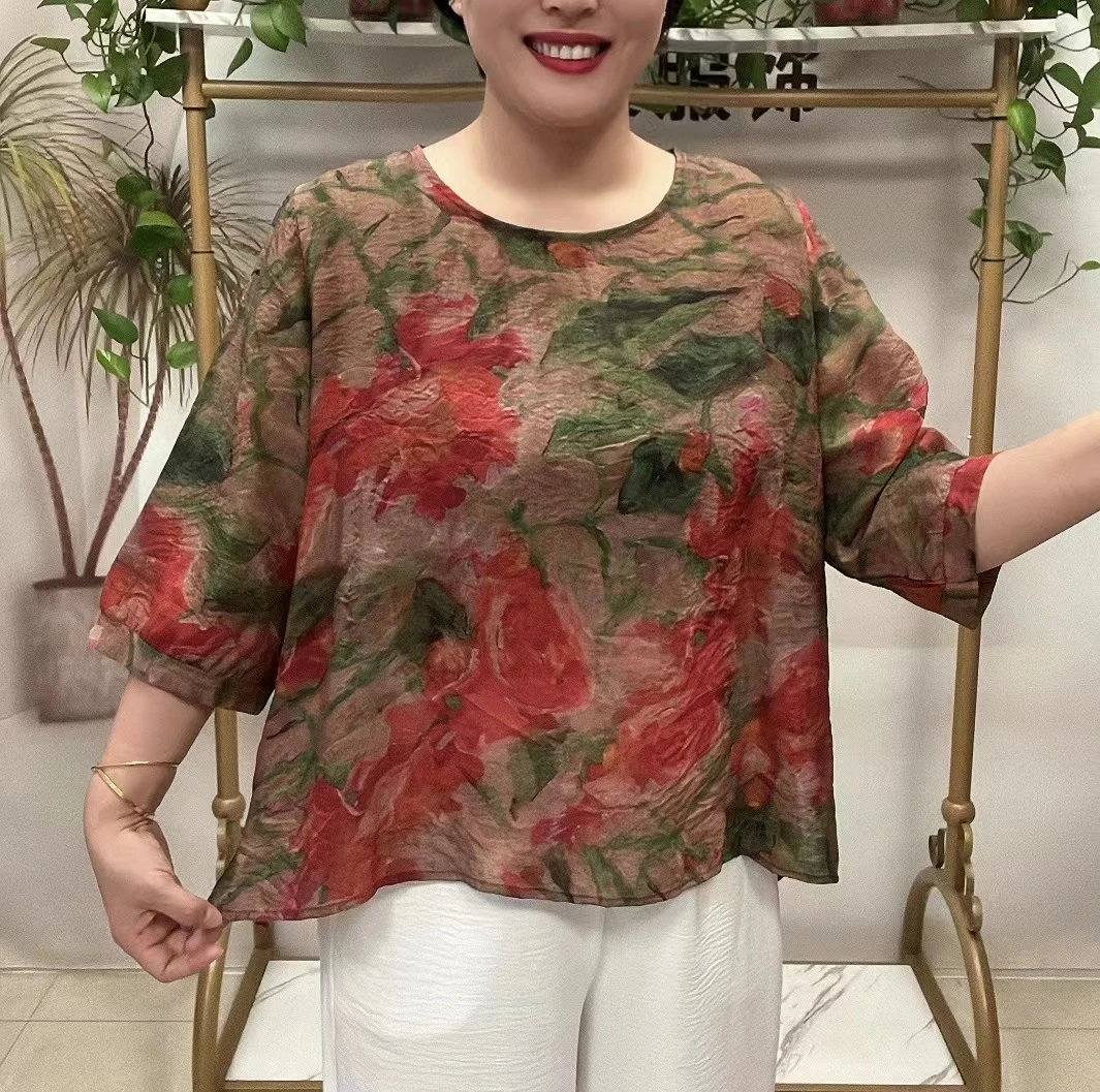 夏季新款圆领中袖上衣
