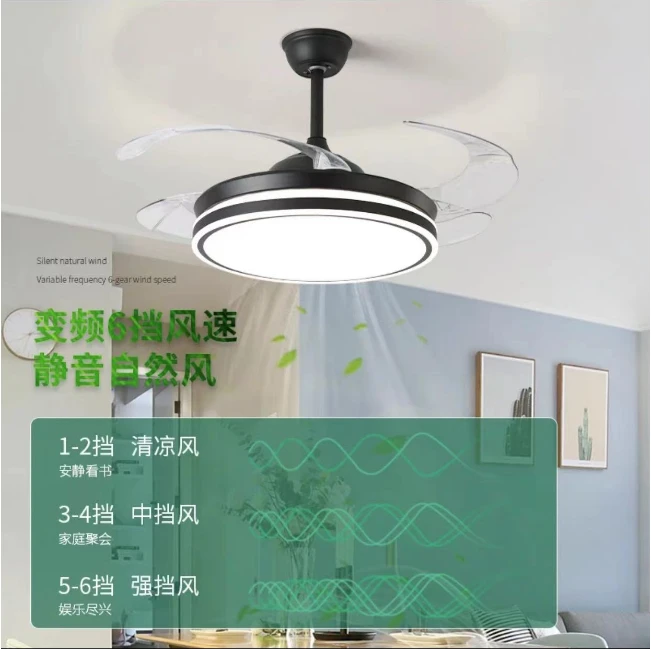 纯铜电机遥控定时隐形风扇灯简约家用餐厅卧室吊扇灯中山灯具厂家