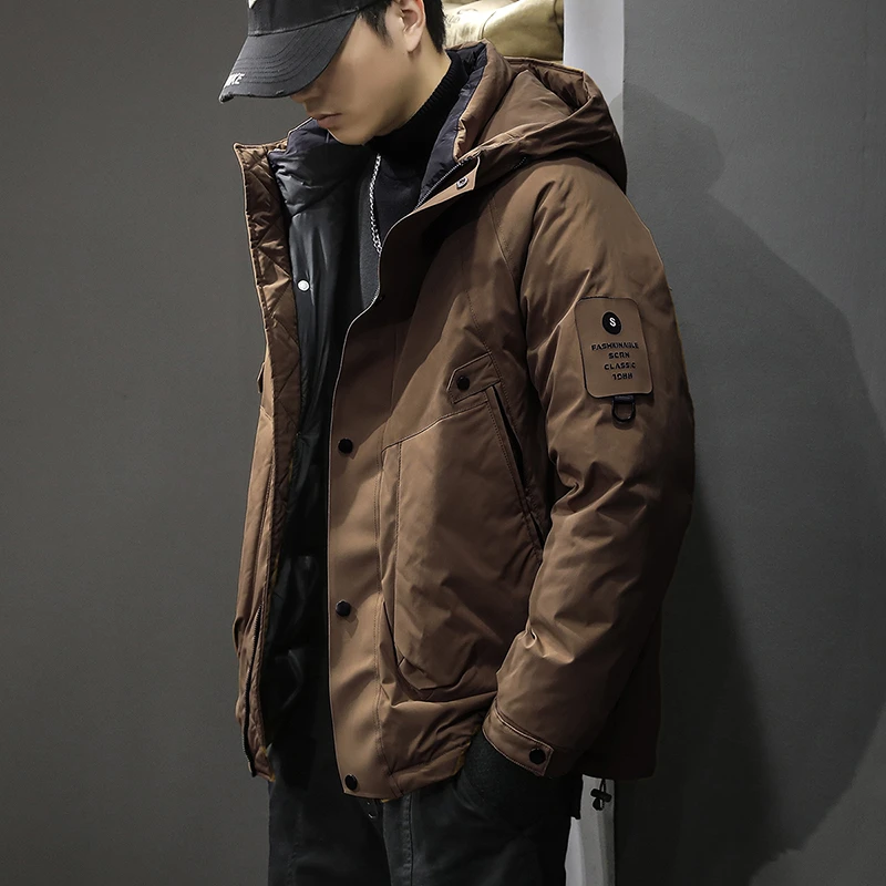 冬季90白鸭绒连帽工装羽绒服男户外登山滑雪运动冲锋衣加厚外套潮