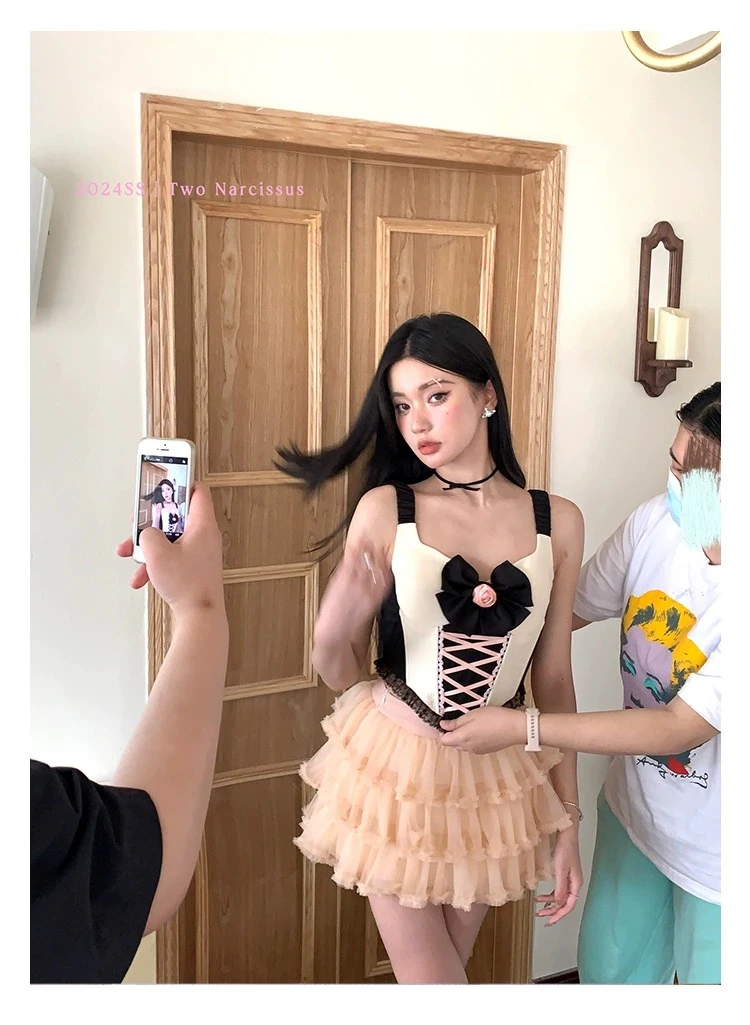 两只水仙 月野水冰月 可爱甜辣收腰吊带胸衣网纱蛋糕蓬蓬裙