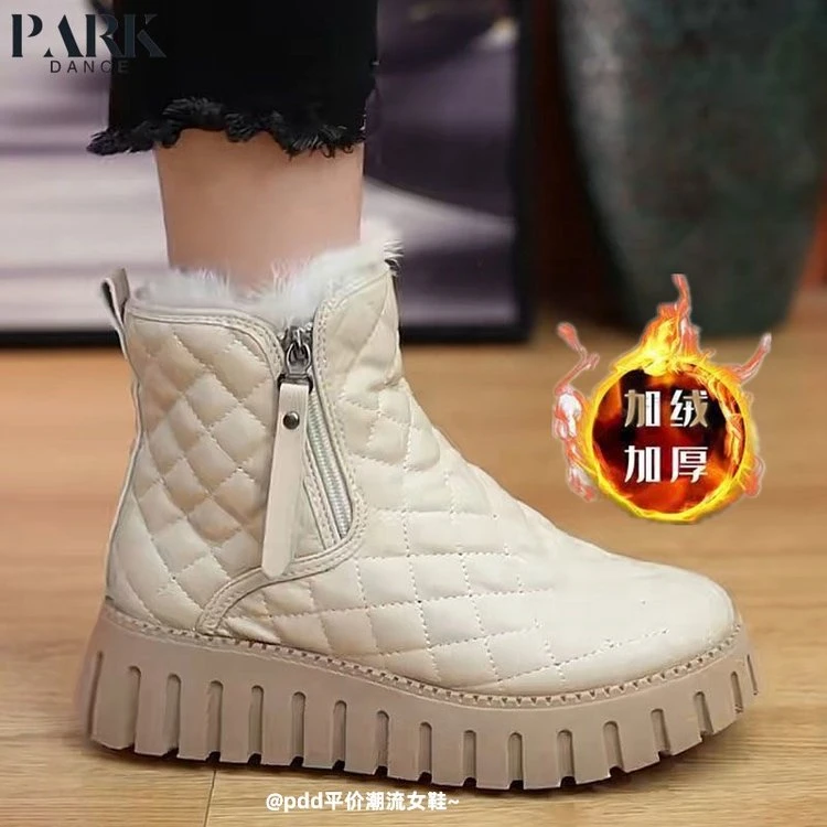 人造长毛绒短筒靴子PU纯色橡胶