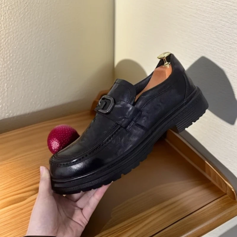 头层牛皮新款男士休闲皮鞋85371真皮正装男鞋一脚蹬四季羊皮内里