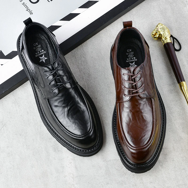 男士休闲皮鞋秋新款英伦风韩版系带男鞋厚底百搭牛津鞋23616
