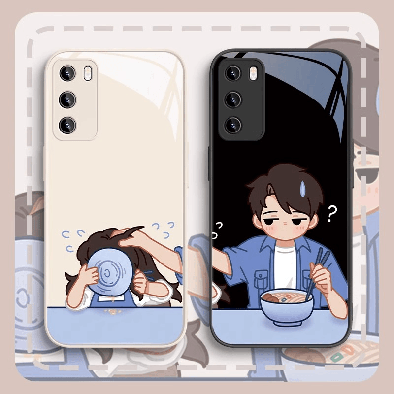 适用华为荣耀手机壳趣味情侣创意款男女款可爱卡通小众新款玻璃壳