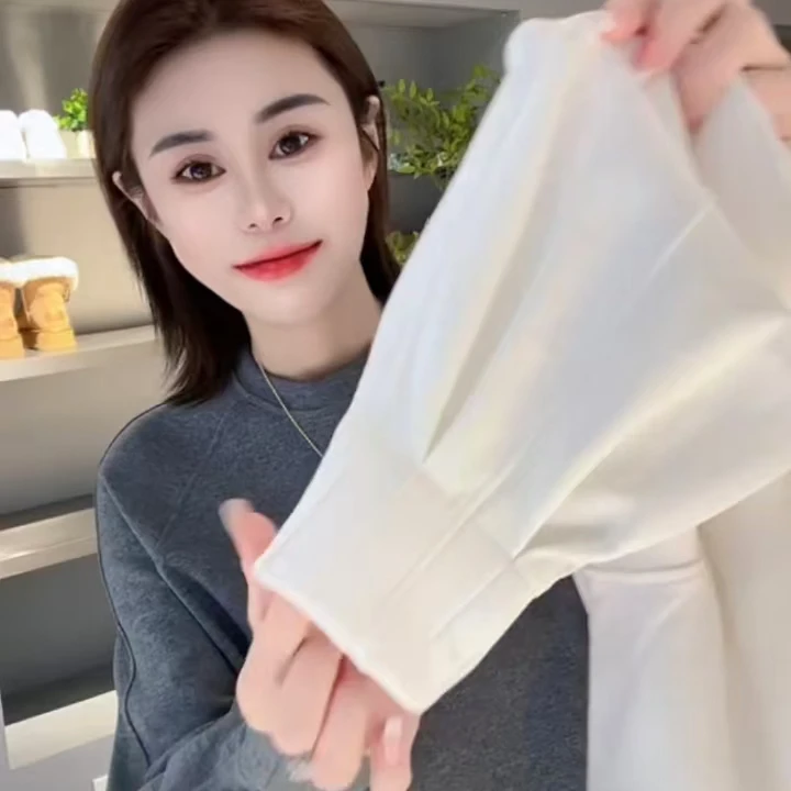 新款韩版时尚休闲圆领净版纯色百搭糖果色宽松显瘦大衫